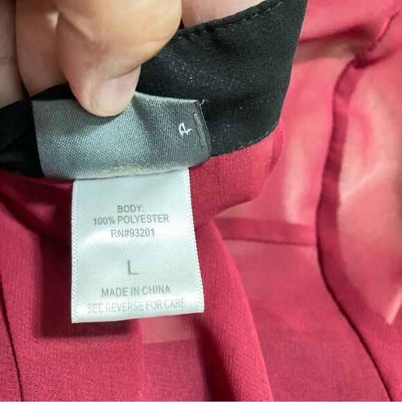 Sheer Button Down High Low Tunic Maroon Black Accent Blouse Womens Large - Picture 9 of 12
